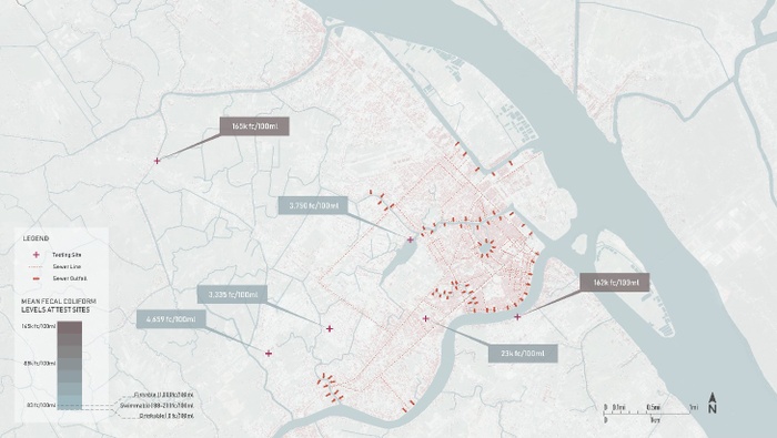 Sewer outfalls + pollution levels in Can Tho