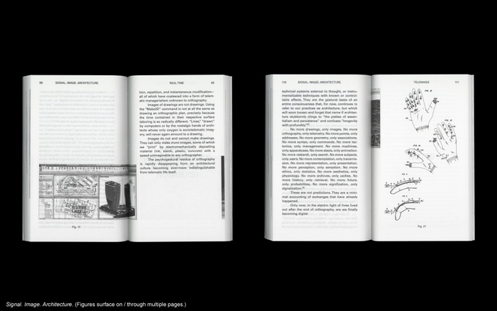LC presentation slide: two interior views of Signal. Image. Architecture., showing figures surface on / through multiple pages