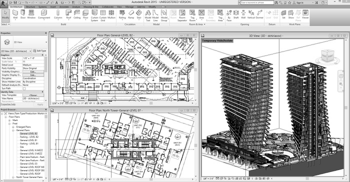 Screenshot of Autodesk Revit image-model and simulated orthography.