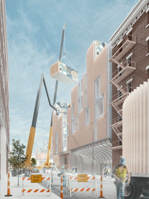 Perspective showing the assembly of the unit modules.