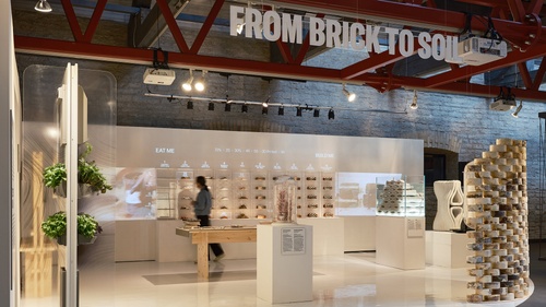 Exhibition view of the Eat Me Build Me brick project installation.