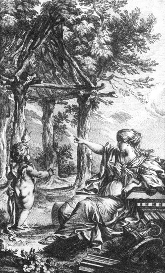 Charles Eisen, engraving for the frontispiece of the second edition of Abbé Laugier’s Essai sur l’architecture, 1753.