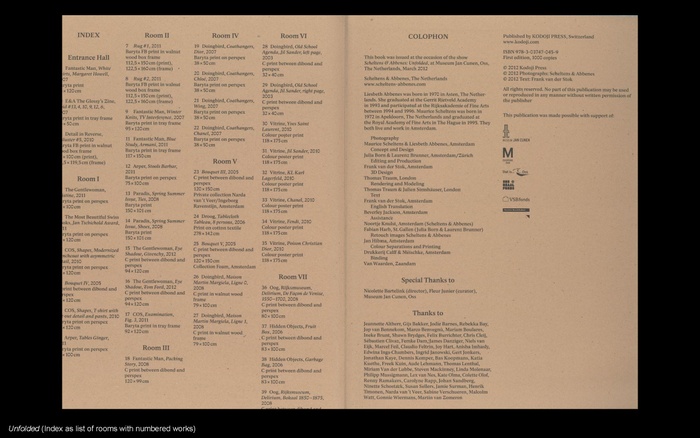 LC presentation slide: page spread from Unfolded, Index as list of rooms with numbered works
