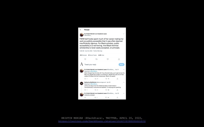 IT presentation slide: screenshot of tweet: Kristin Moriah (@DarkStars), Twitter, April 20, 2022