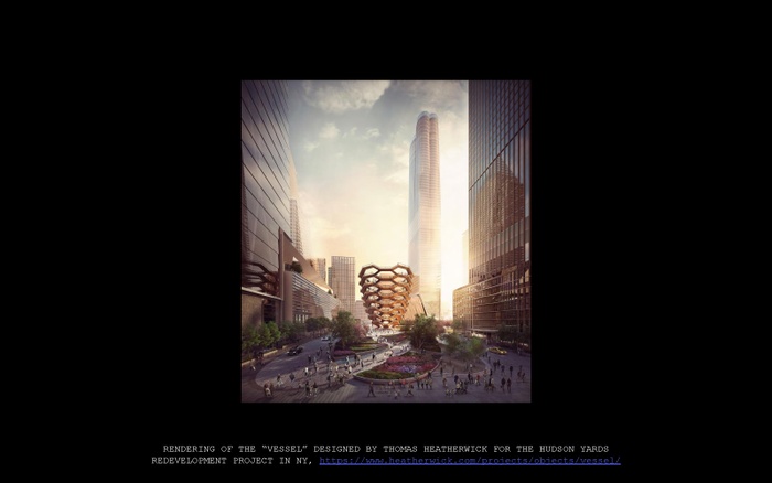 IT presentation slide: rendering of the "Vessel" designed by Thomas Heatherwick for the Hudson Yards Redevelopment Project in New York