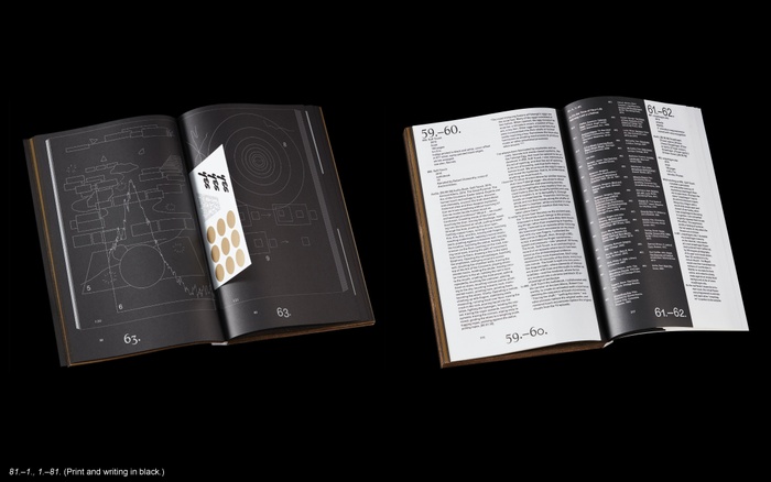 LC presentation slide: interior view of thesis project, print and writing in black